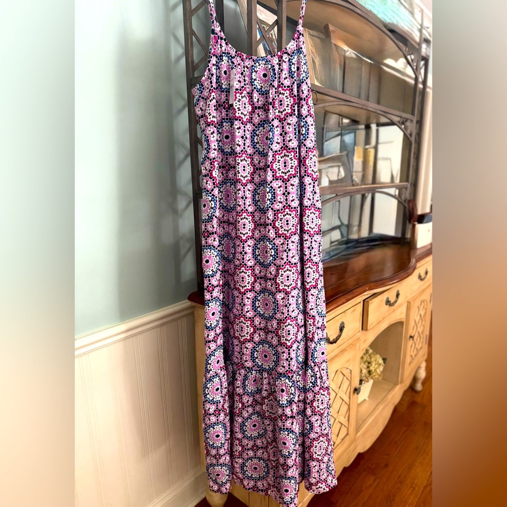 LOFT Women’s Sleeveless Linen Blend Maxi Dress Purple Print Size Medium NWT